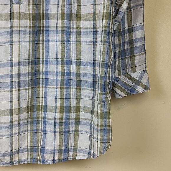J. Jill Love Linen Roll Tab Sleeve Plaid Popover Tunic Blouse Top Size SP - Picture 4 of 11